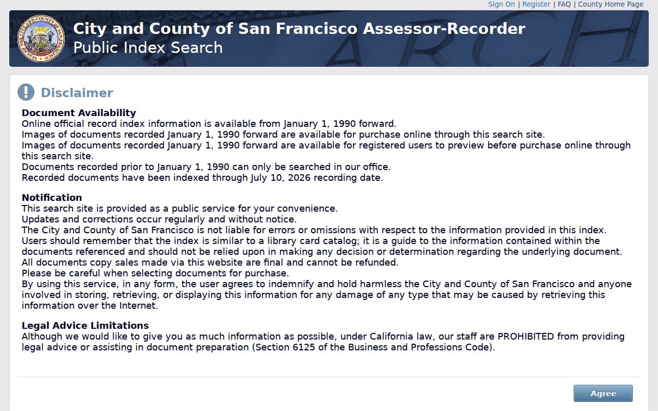 San Francisco people search in the Assessor-Recorder Records Manager