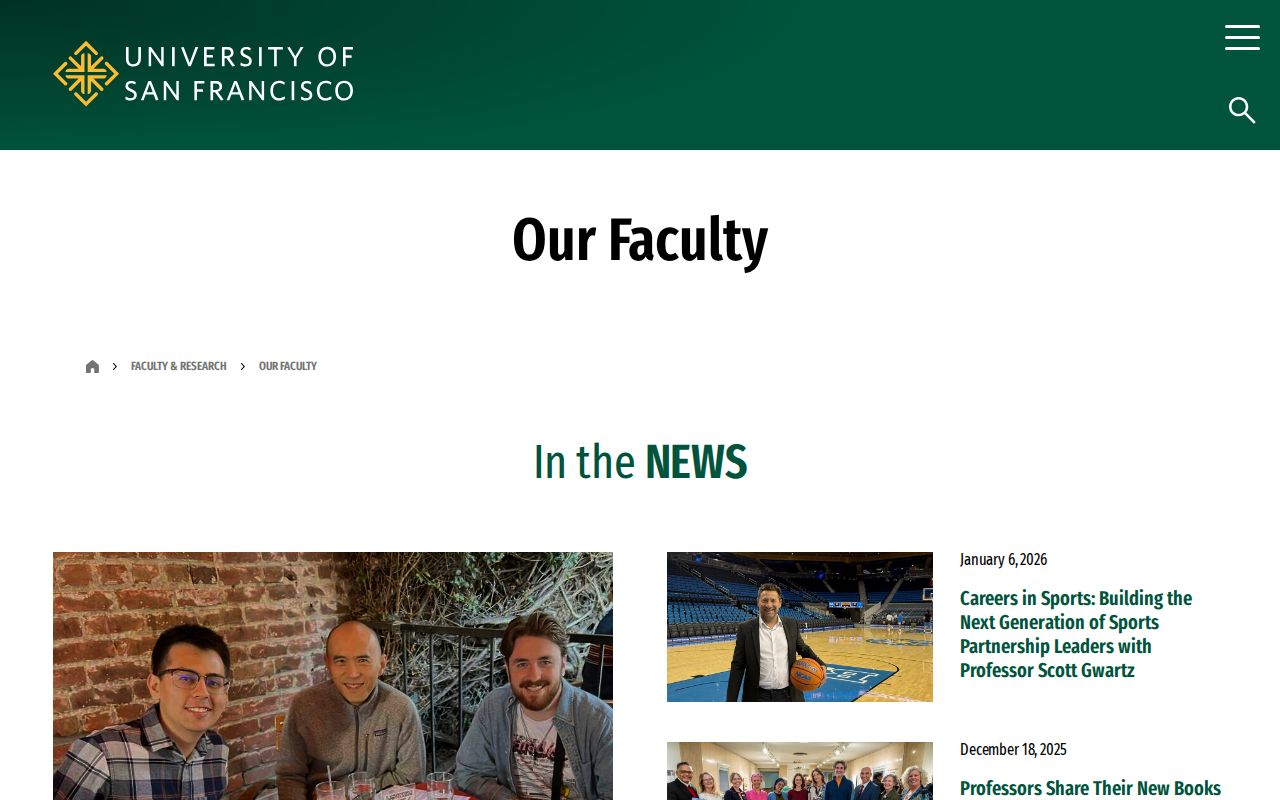San Francisco people directories screenshot of University of San Francisco faculty listings