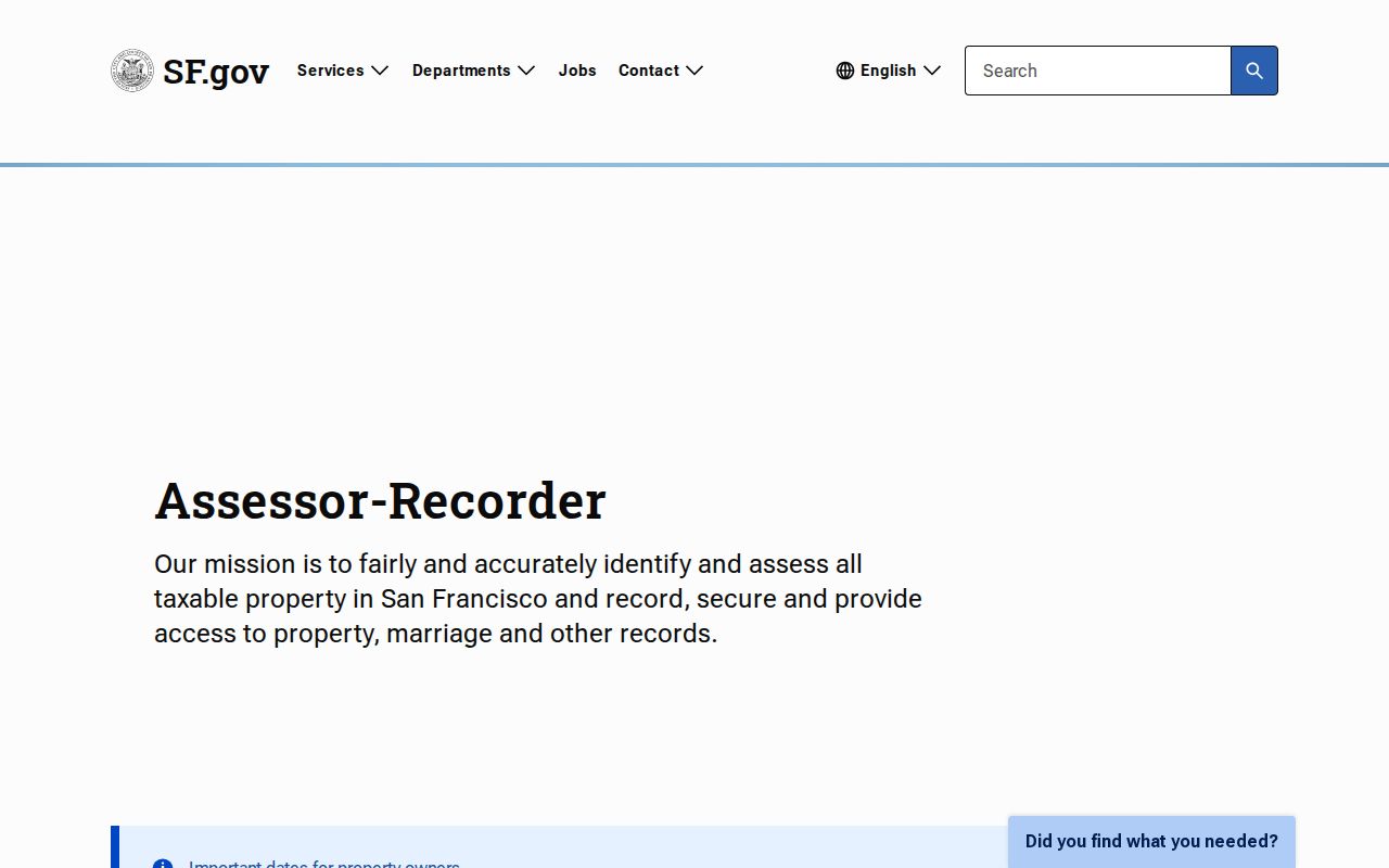San Francisco public records Assessor-Recorder department page